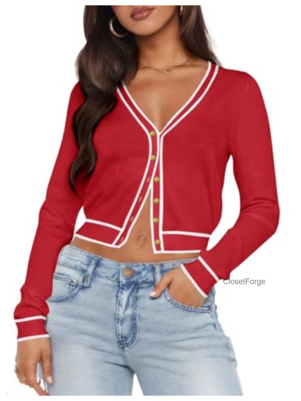 V Neck Cardigan Sweater Knit Crop Button Puff Sleeve Open Front Summer